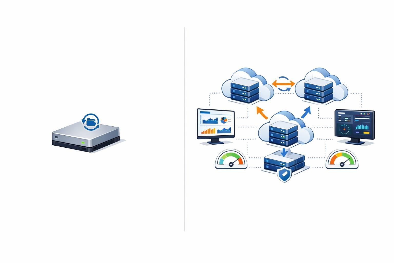 Comparação entre backup simples e Disaster Recovery completo