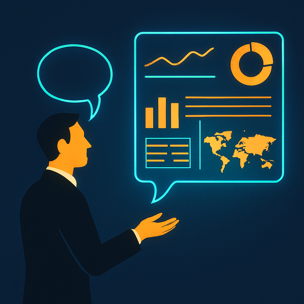 BI agêntico com Amazon Quick — gestor fazendo pergunta em linguagem natural e recebendo dashboard